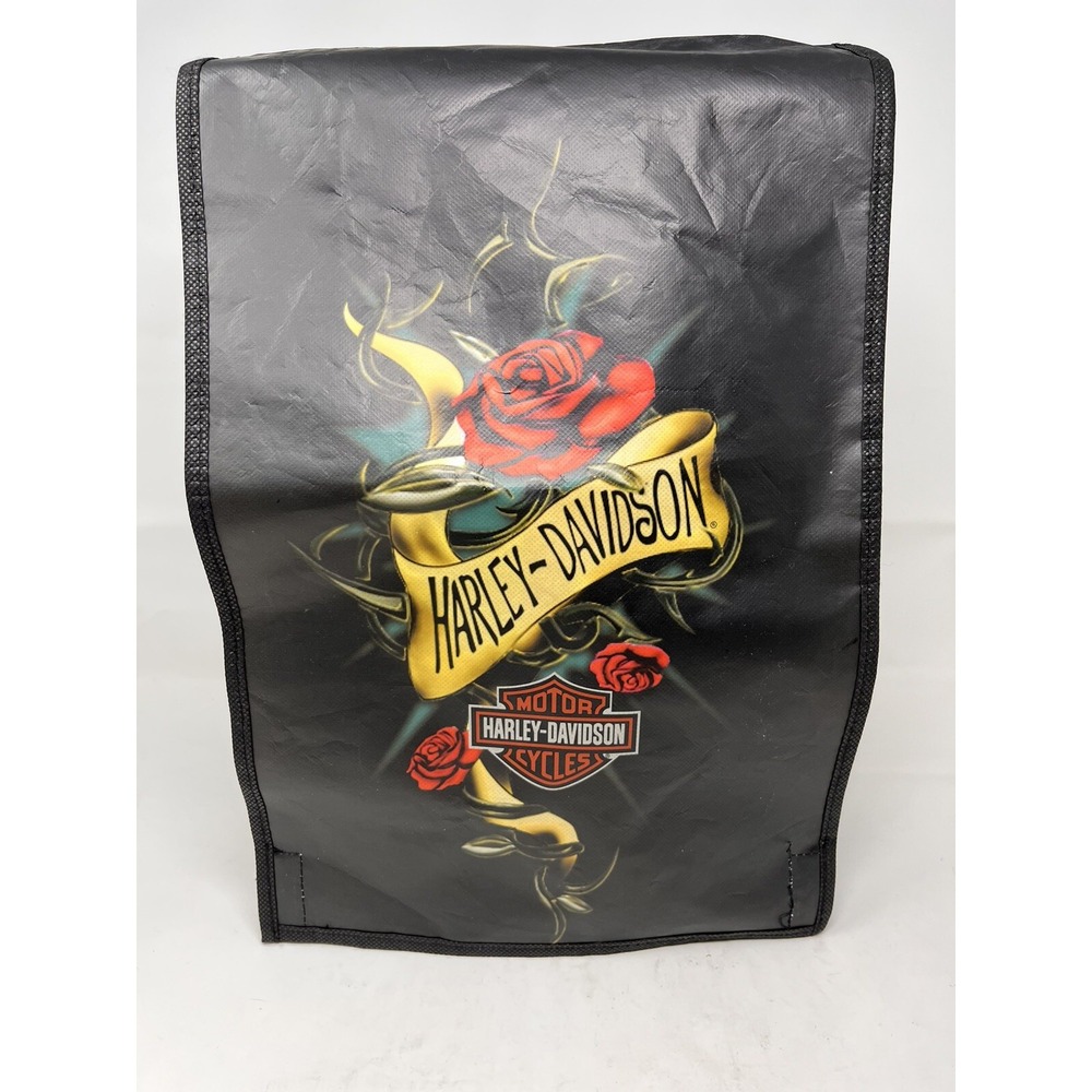 Harley Davidson Reusable Paper Tote Messenger Bag Black Olive Rose 2013 Licensed